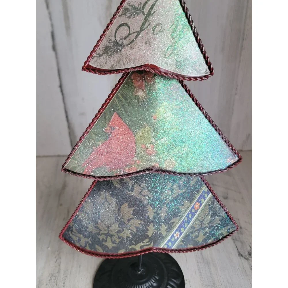 Vintage metal xmas‎ tree pine red cardinal decor figure